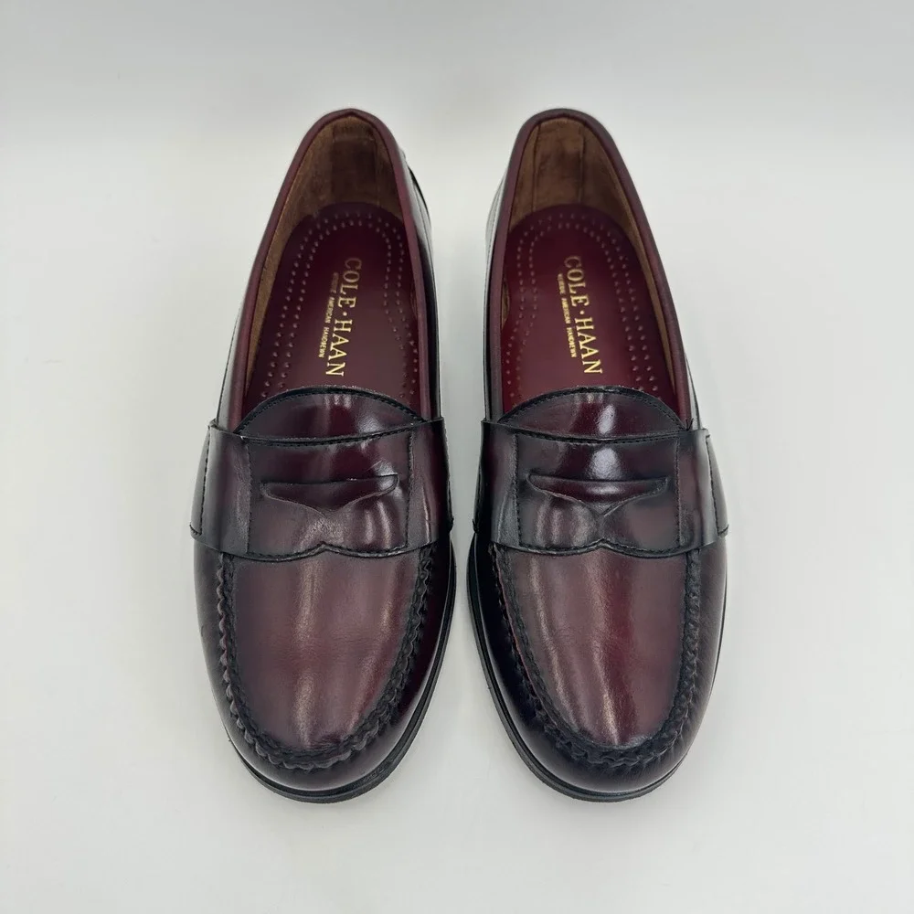 Cole Haan Penny Loafers Mens 7.5 D Burgundy Leather Handsewn Made in USA 1166